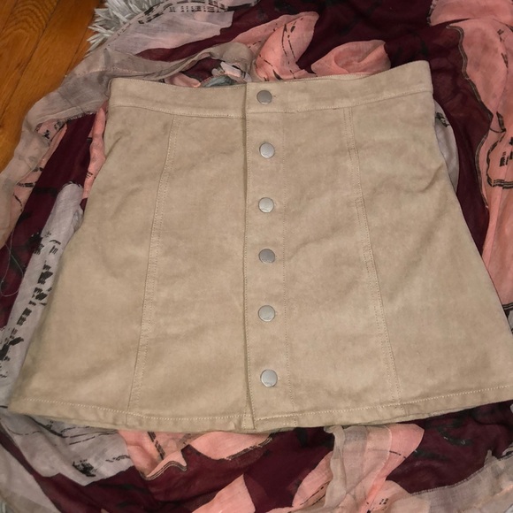 Express Dresses & Skirts - Suede tan button up skirt express